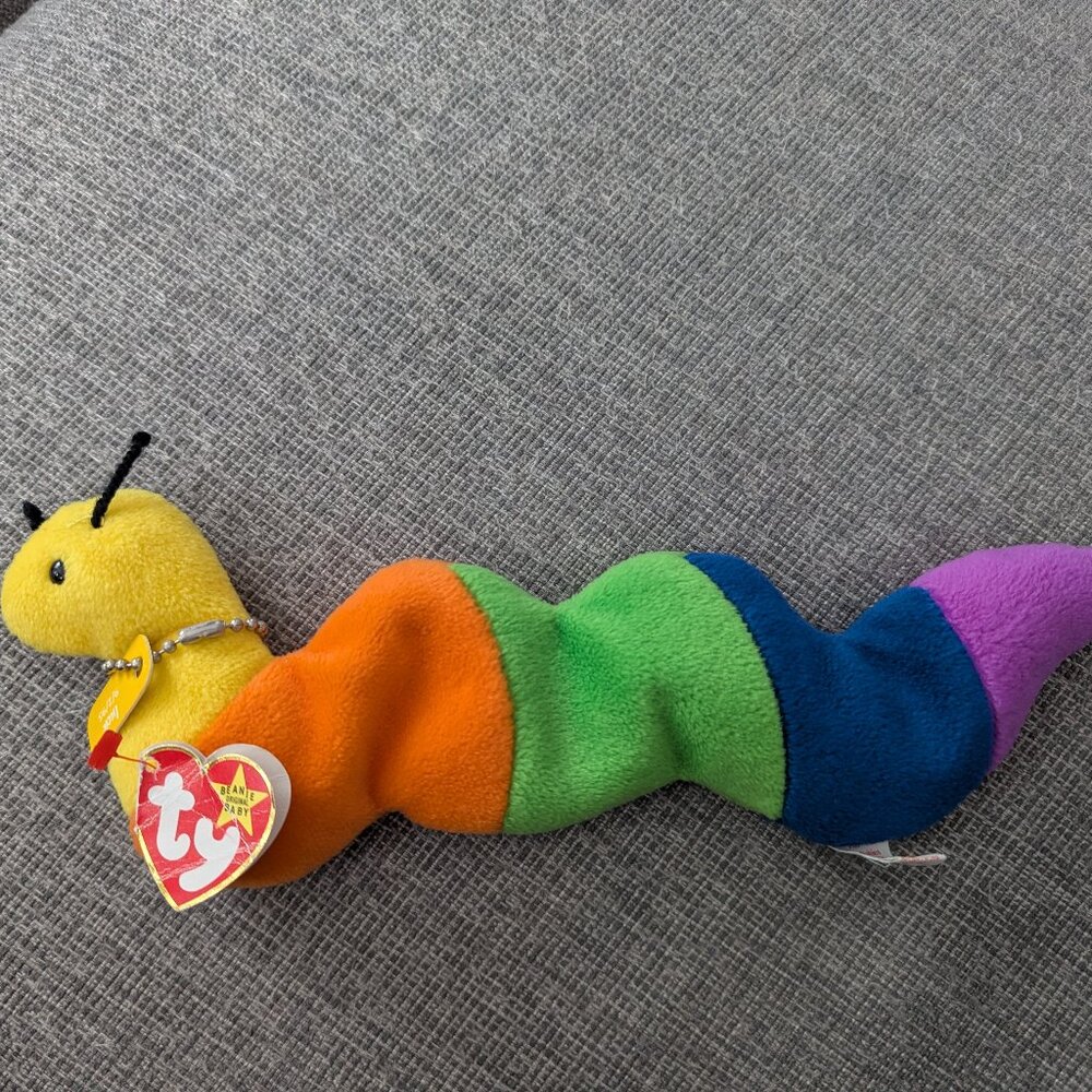 Ty Beanie Baby - INCH Worm 1995 - 4044 - Original Tags + Nametag - Animal Toy